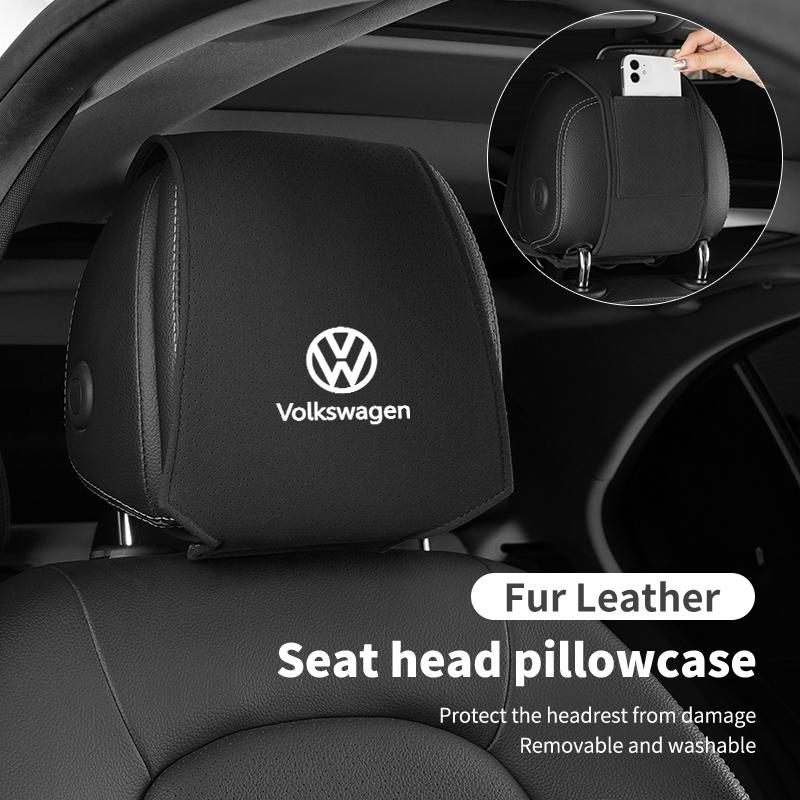 swe3Car Headrest Cover Seat Head Rest Neck Pillow Protector For Volkswagen VW Golf Polo Tiguan Passat Jetta Scirocco Sagitar Touareg