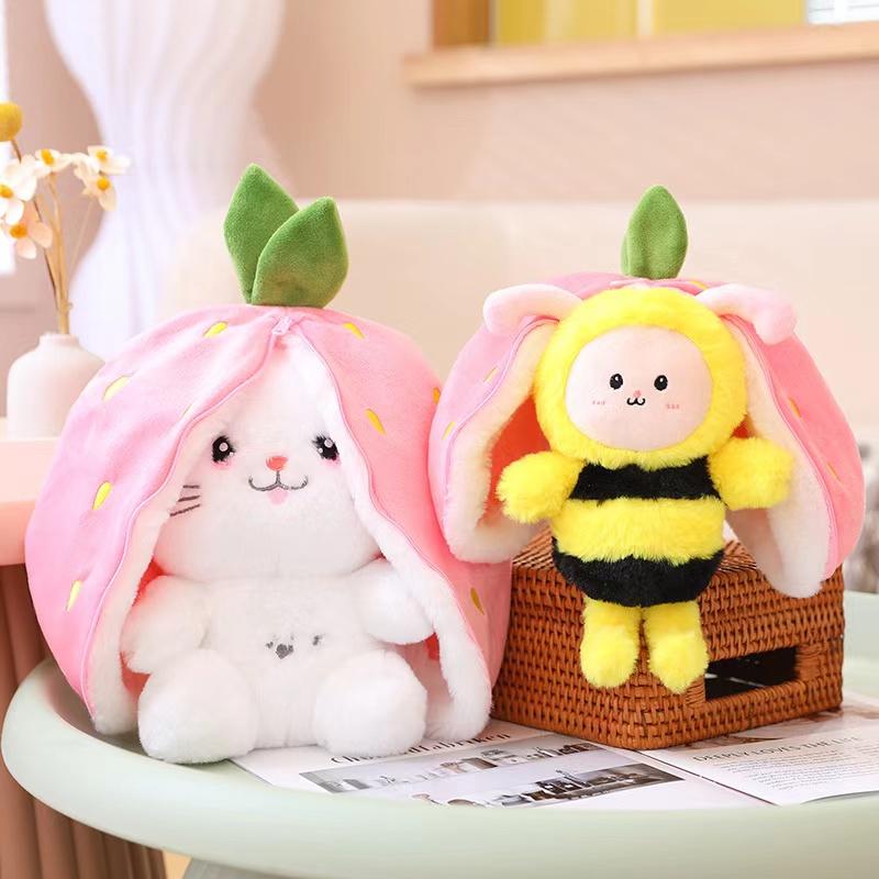 Strawberry Turned Into A Doll Plush Toy Children's Sleeping Pillow Children's Girl's Birthday Christmas Gift Rabbit Bee Doll