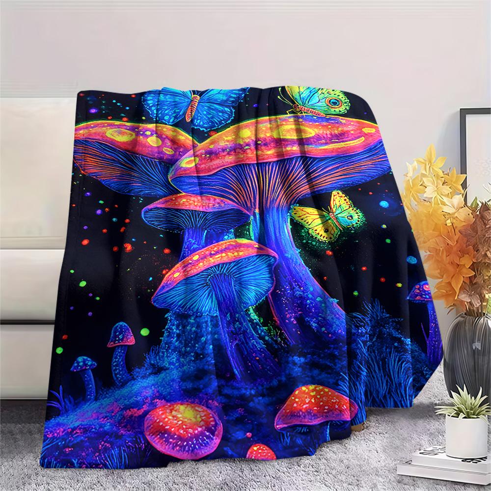 Mushroom Print Flannel Blanket, High quality Comfortable for All Seasons, Home Decor, Warmth and Comfort, Perfect for Christmas Gifts
