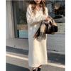 Solid Color Polo Collar Bottoming Skirt Autumn and Winter New with Coat Long Over the Knee Lazy Wind Loose Thick Knitted Sweater Skirt