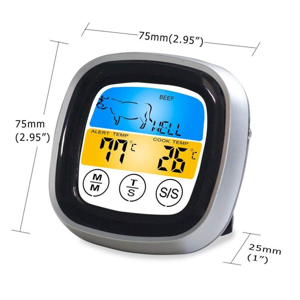 Smart Digital Meat Thermometer with Probe LCD Touchscreen Timer for BBQ Grill Oven Cooking Food Temperature Gauge Kitchen Tools