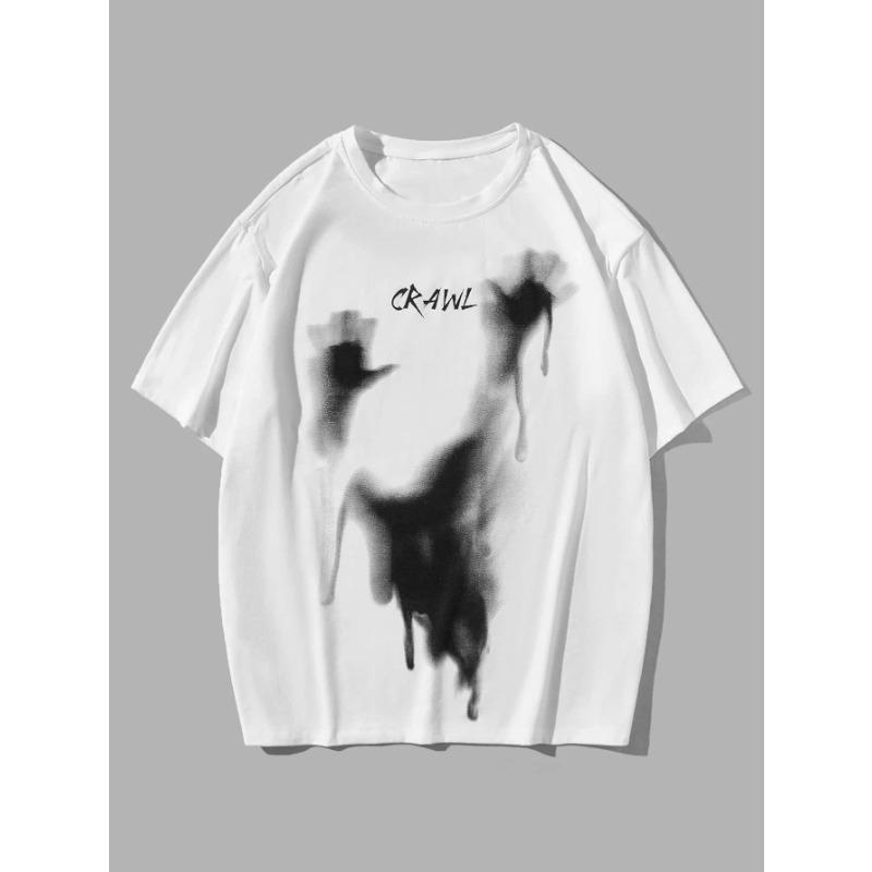 

Футболка с коротким рукавом, круглым вырезом, свободного кроя, для пар, с принтом пальмовых листьев и буквенным принтом, белая, минималистичная, универсальная, современный стиль 4XL