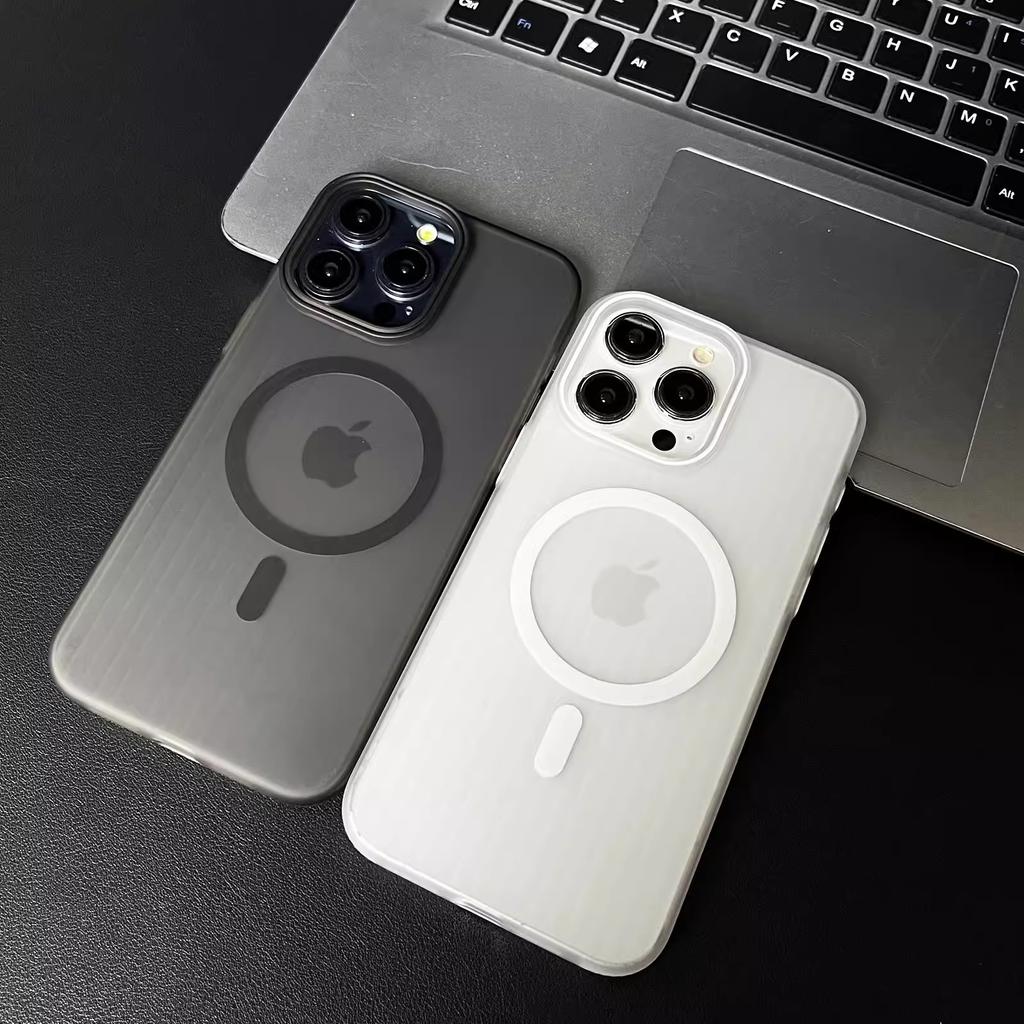 Corrugated Grating Magnetic Case Suitable for IPhone 16 Ice Fog PC Matte Phone Case Apple 15 Anti Slip Strip 14 Transparent