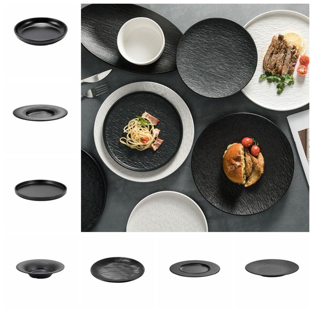Western Style Beef Flat Plate Black Dinner Plate Cooking Dishes Melamine Plate  Hotel