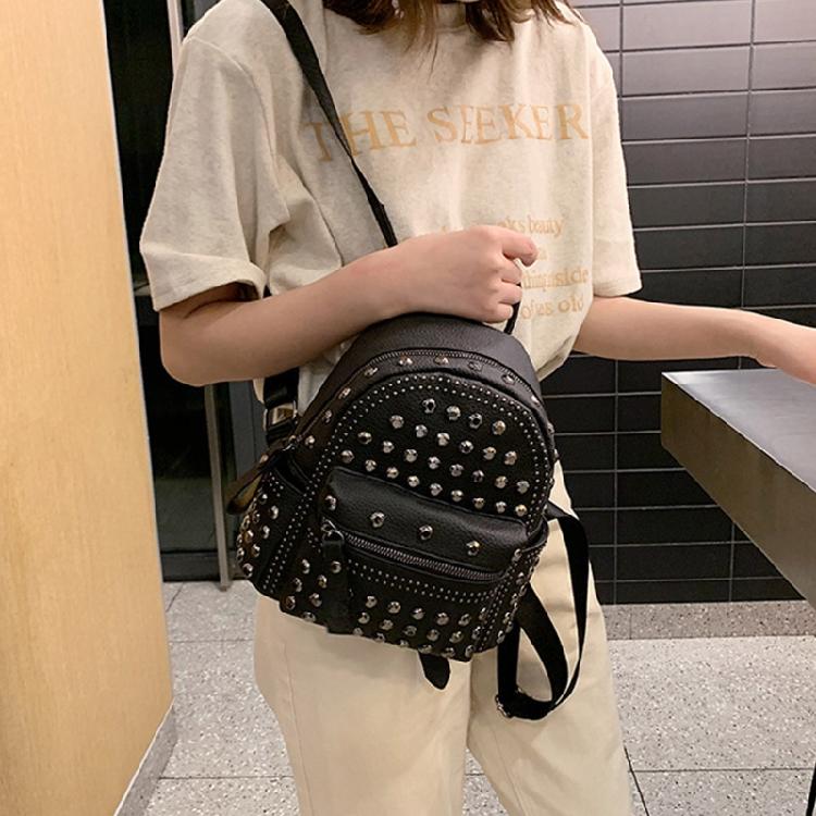 Retro Leather Backpack All-match Satchel Rivet Studded School Bag for Shopping