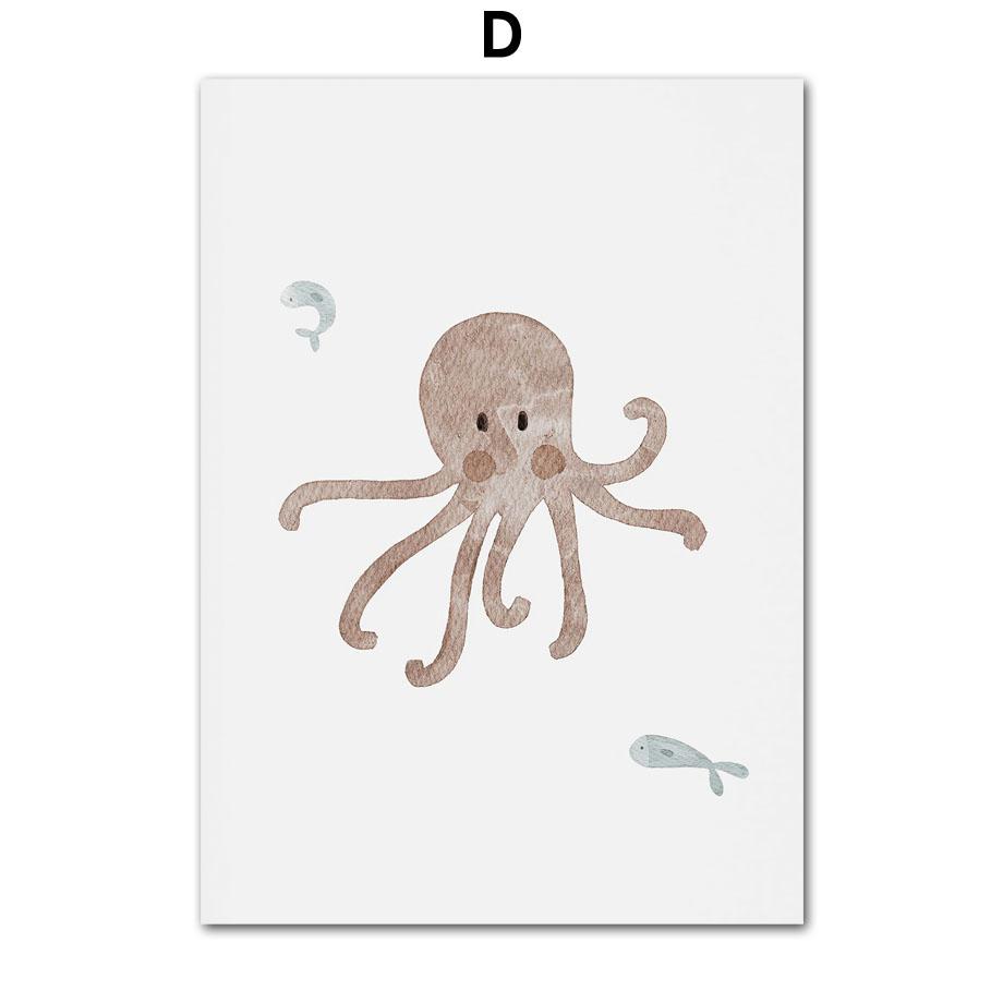 Custom Name Whale Octopus Turtle Swan Sea Animal Nursery Wall Art Canvas Painting Poster And Prints Picture Baby Kids Room Decor