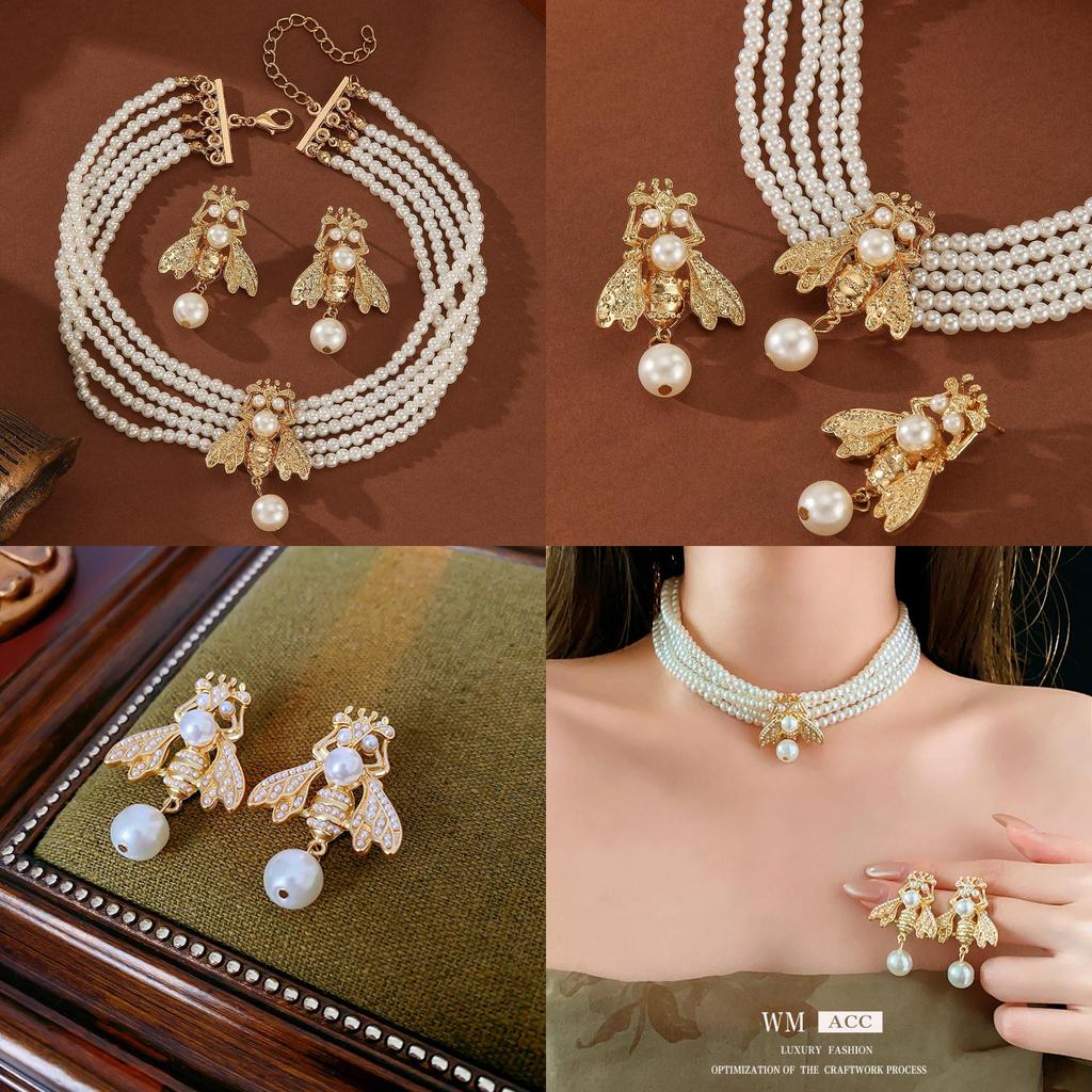 Süßes Bienen-Anhänger-Schmuckset Mit Mehrschichtigen Perlen- Und Legierungskomponenten Für Damen