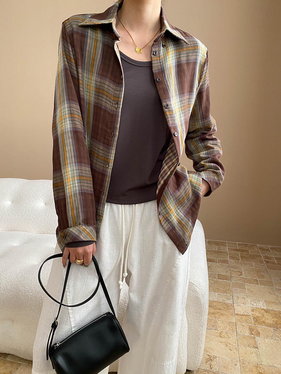 

Рубашка Sinan Early Spring Double-Front Plaid Knot SN6965 – свободная, с длинными рукавами, в разных стилях Large