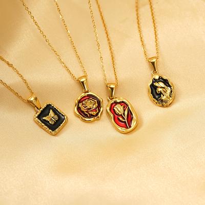 Simple Rose Pendant Necklace Women'S High Sense Personalized Stainless Gold Necklace