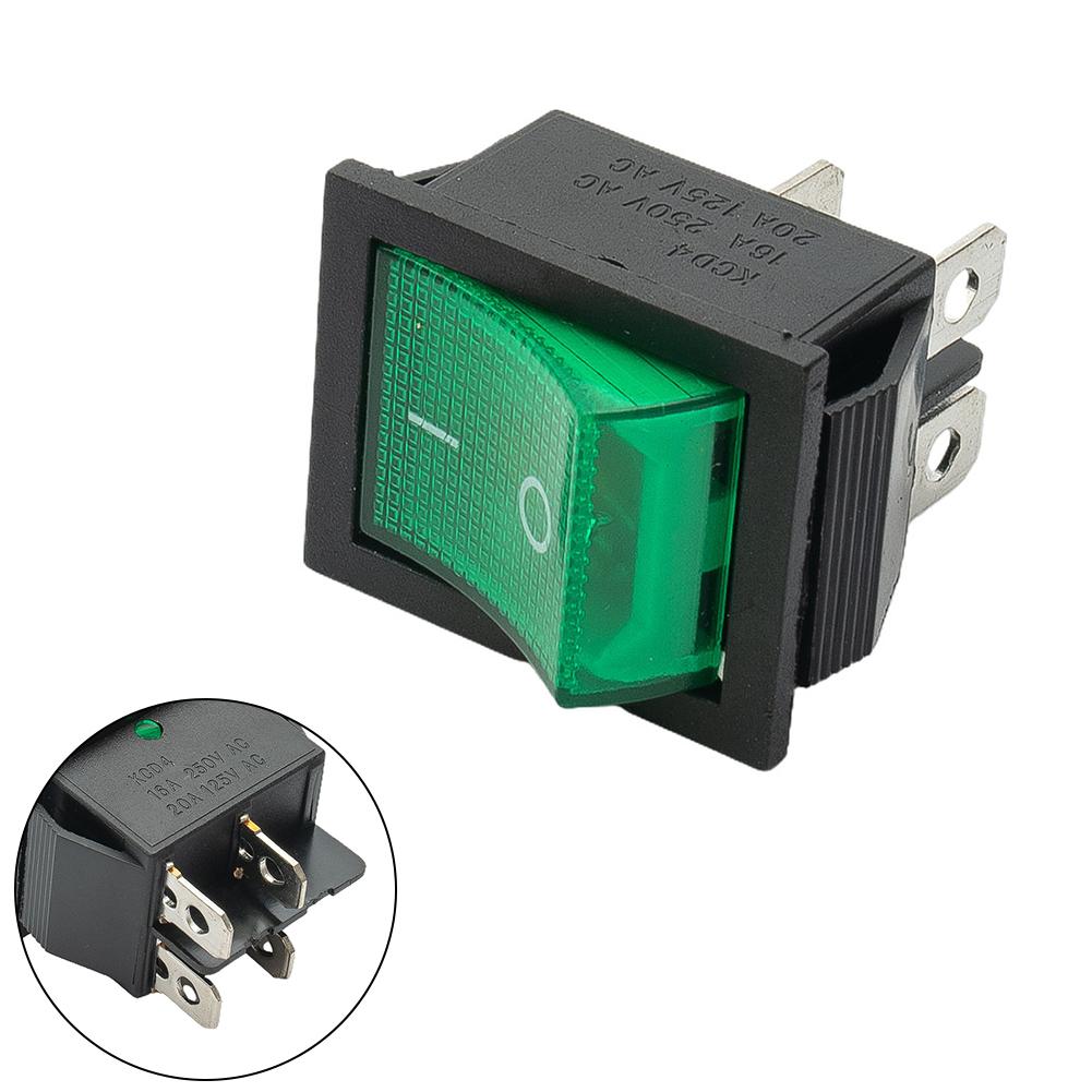 High Quality Green Rocker Switch with Waterproof Cover 4 Pins 16A 250V AC DPST Reliable for Various Machine Tools