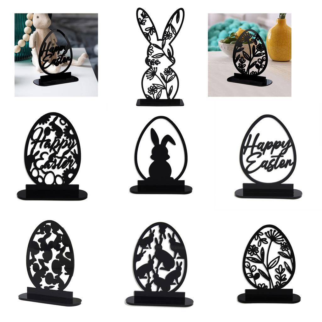 Easter Bunny Decorations Spring Home Decor Hollow Out Acrylic Standing Rabbit Egg Figurine Statue Ornaments Party Gifts