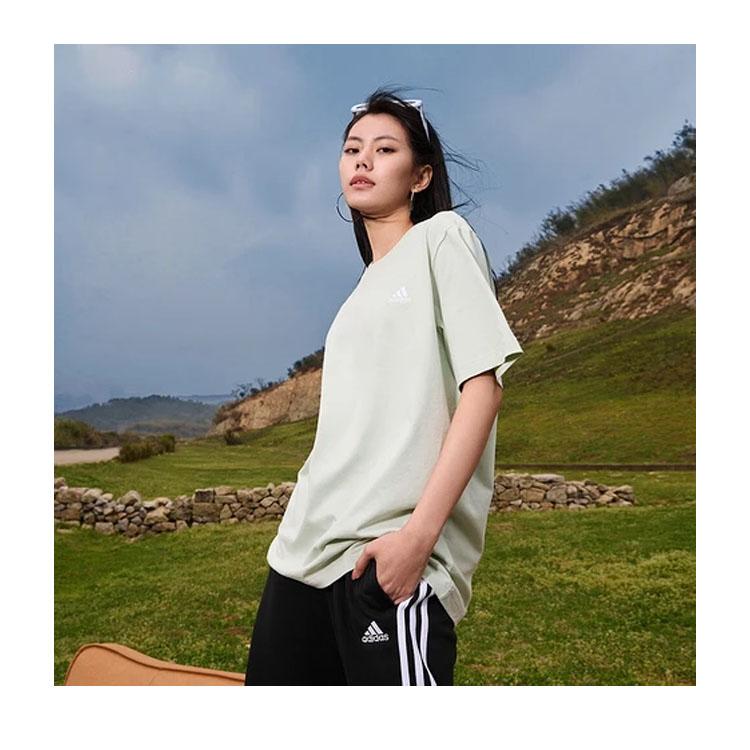 Adidas Solid Color Logo Casual Round Neck Short Sleeve T-Shirt Unisex Tops Green IT4337