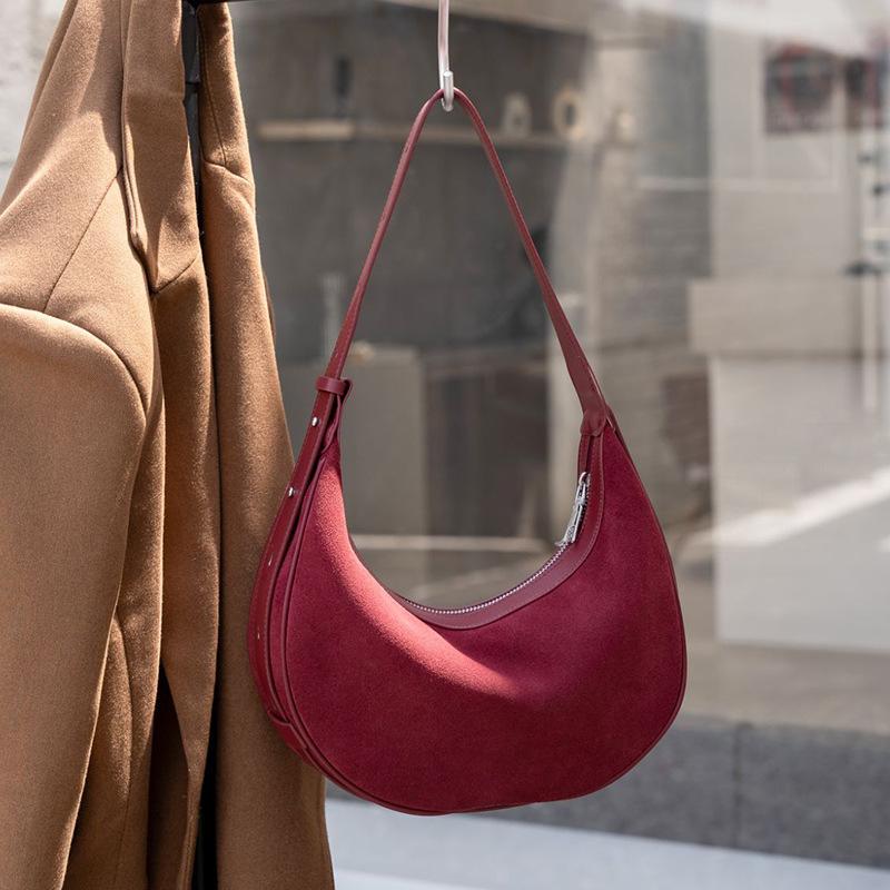 

Осень Новая Женская Сумка из Натуральной Кожи Матовая Коровья Кожа Сумка-Полумесяц Нишевый Дизайн Одноплечевая Кроссбоди Подмышечная Сумка 28*16*7 вино красного