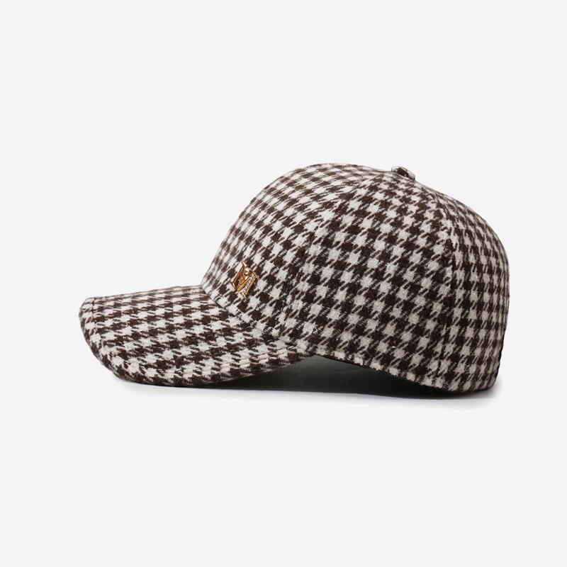 Unisex Plaid Wool Blend Baseball Cap Winter Warm Outdoor Sun Shade Hat
