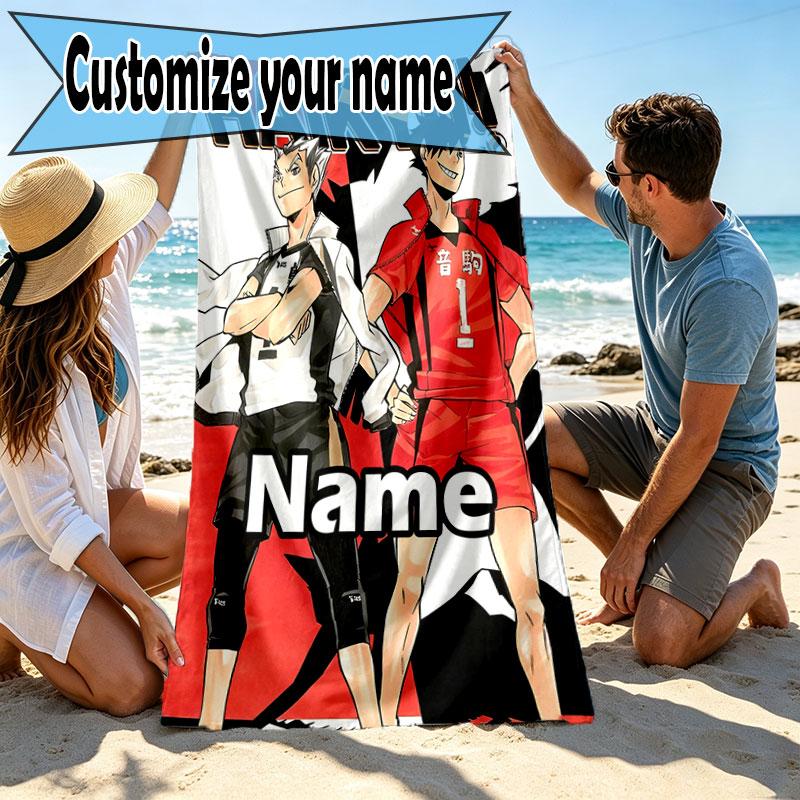Custom Name Personalized Haikyu Print Beach Towel, for Trip Camping Beach Party Home Decor, Birthday Gift for Family & Friends