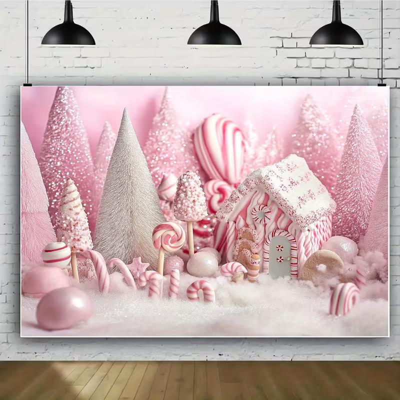 2D Pastel Candy Cane Backdrop for Christmas & New Year Decoration