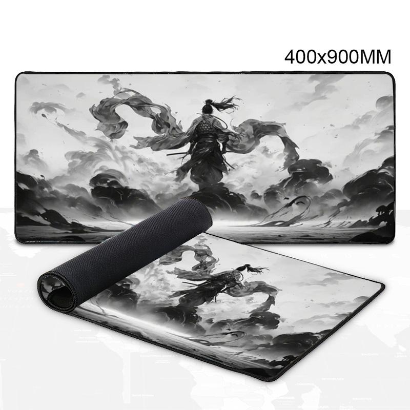 Mouse Pad Large Ink Painting Black Desk Pad Samurai Nonslip Rubber White Game Mouse Mat Laptop Carpet Gaming Mousepads