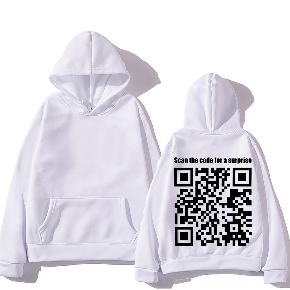 Funny QR Code Hoodies Women Men Funny Prank Sweatshirt Scan The Code for A Surprise Letter Pattern Clothing Oversized Pullovers