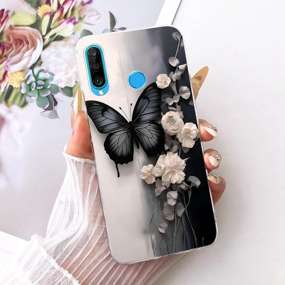 Transparent For Huawei P30 Lite Case Cover Cute Cat Fashion Butterfly Funny Painted Casing MAR-L01A MAR-L21A MAR-LX1A