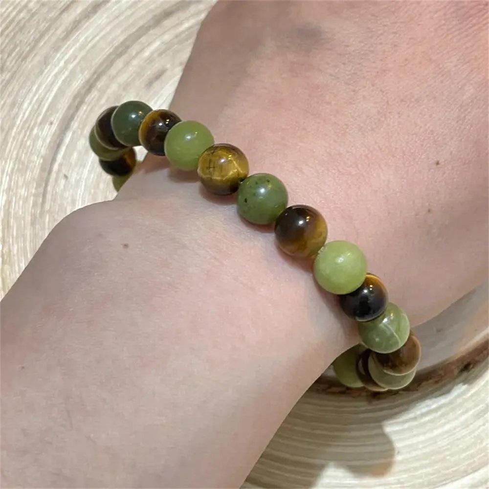 Tiger's eye stone green jade beaded bracelet contrasting color Tiger's eye stone natural stone bracelet men and women
