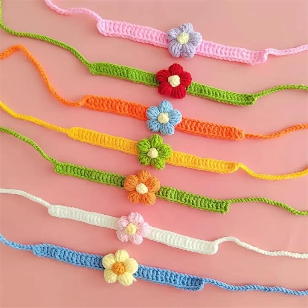 Adjustable Wool Necklace in Crochet for Dog and Cat, Kawaii, Flowers, Pet Neck Accessories, Puppy, Kitten, Scarf, Bow Tie, Pet Gift