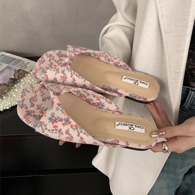 Cool Slippers Women's 2025 New Retro Premium with Skirt Square Head Pleated Thick-soled Slippers Women's Summer Outer Wear