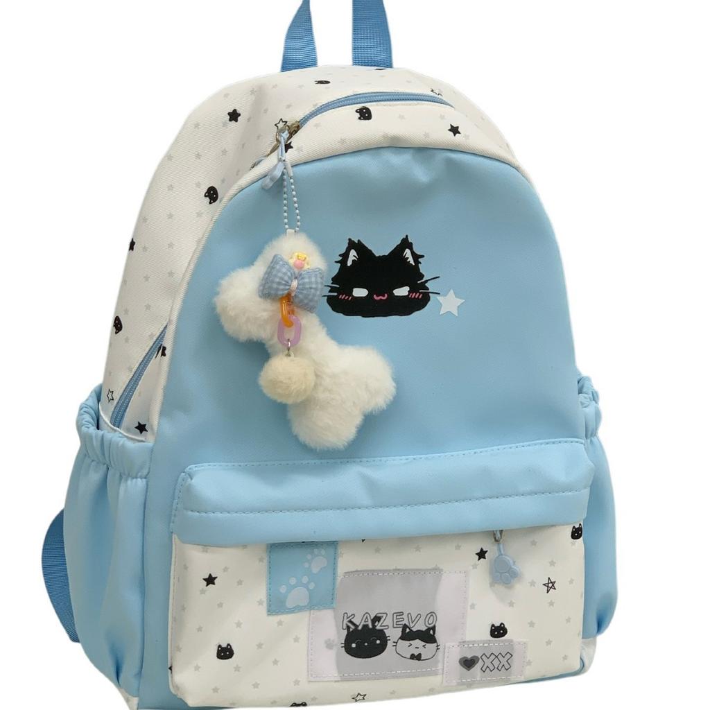 Schoolbag New Cat Backpack High Value Cartoon Casual Backpack Stylish and Simple Junior High School Large Capacity Commuting Schoolbag