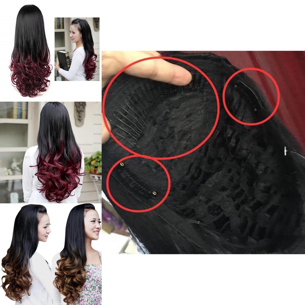 Peruci pentru Femei Lungi Crețe Ondulate Jumătate de Păr Rezistente la Căldură Culoare Gradient Stil Premium de Frumusețe