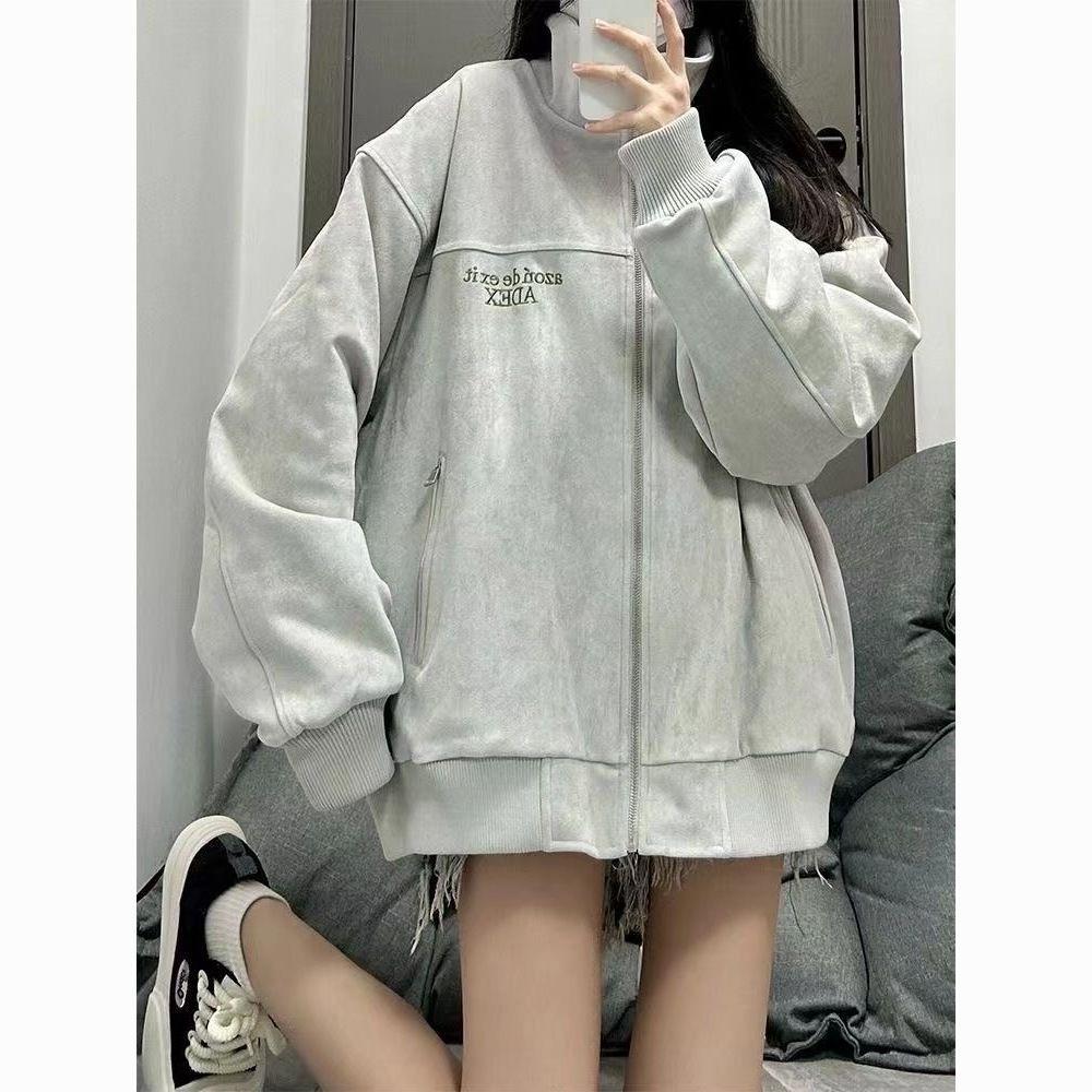 

Ретро куртка-бомбер Женская осенне-зимняя куртка нового дизайна, свободного кроя, с вельветовой подкладкой, бейсбольная форма. S