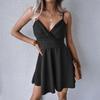 Women's Summer Sexy Cross V Neck Sling Pleated Solid Color Short Dress