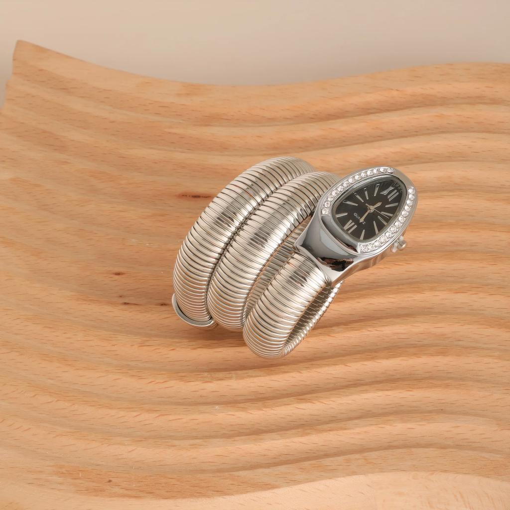 1 Stück-Mode Damen Schlangenform Quarzuhren Luxus Strass Römisches Zifferblatt Armbanduhr Mädchen Uhr Reloj Mujer