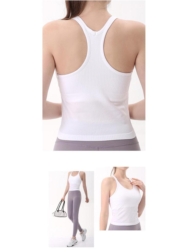 Women's Ribbed Quick-Dry Racerback Sports Tank with Padded Cups for Running and Yoga