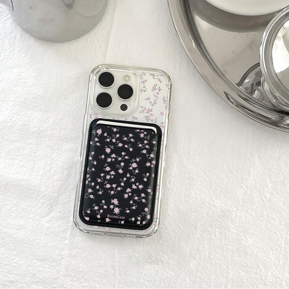 Full screen Pink Floral fragments For Magsafe wallet Magnetic Card holder Phone Case For iPhone 16 13 15 14 17 Pro Max 16E Cover