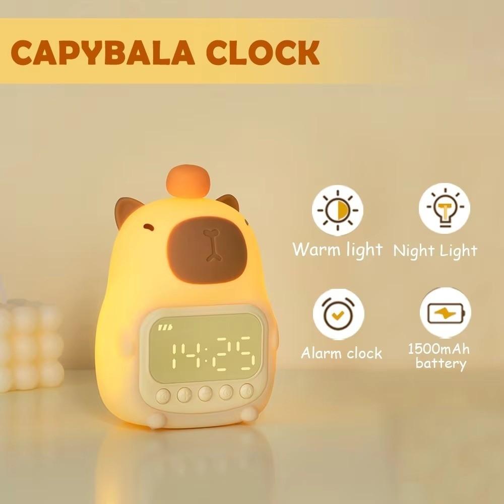Cartoon Capybara Alarm Clock Silicone Bedside LED Clock Creative Capybara Night Light  Bedroom