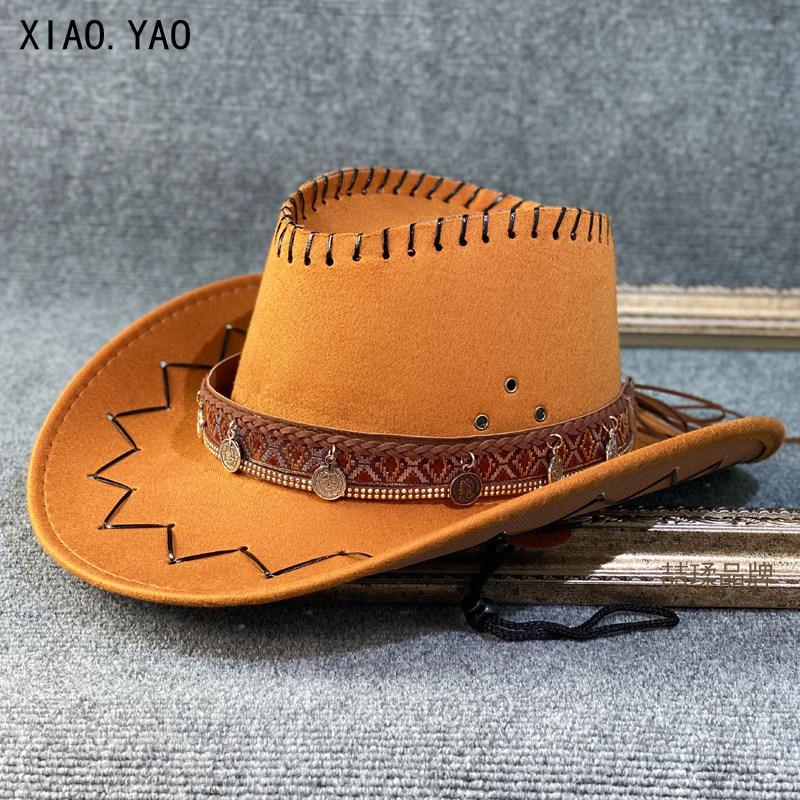 European and American Western Cowboy Jazz Hat Big Brim Knight Hat Outdoor Visor Hat Men and Women Travel Horseback Riding