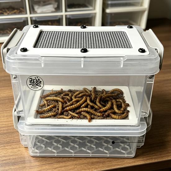 Chovný box na moučné červy Systém farmy na moučné červy s odpadní miskou Prodyšný kontejner na chov moučných červů pro malý hmyzí chov Krmení kuřat
