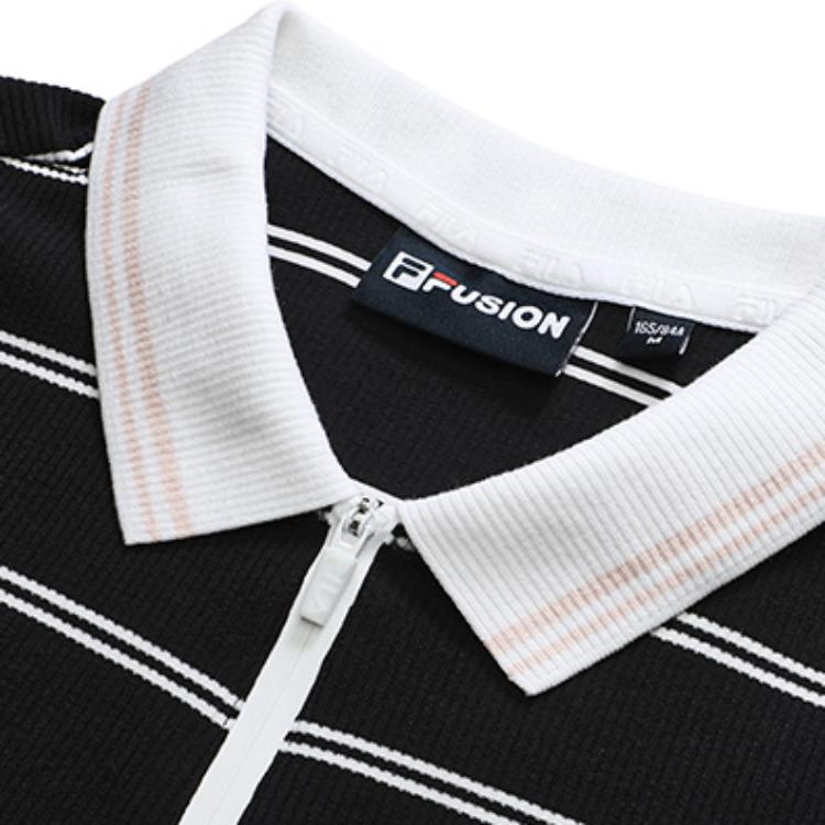 FILA Fusion Slim Fit Sports Casual Comfortable Striped Polo Dress Women dresses Deep-Black T11W233307F-BK