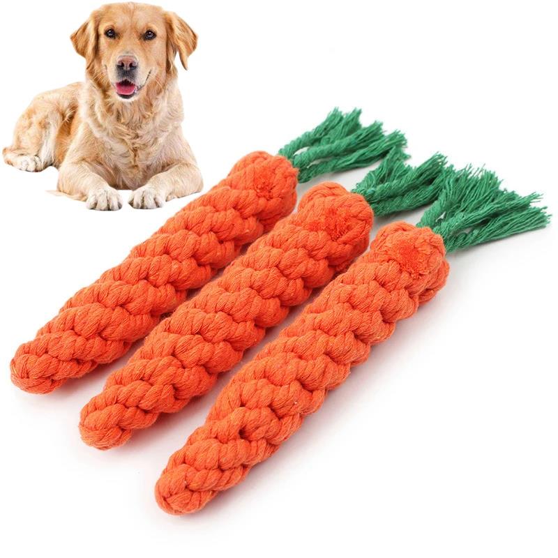 1pc Dog Toy Carrot Knot Rope Ball Cotton Rope Dumbbell Puppy Cleaning Teeth Chew Toy Durable Braided Bite Resistant Pet Supplies 5