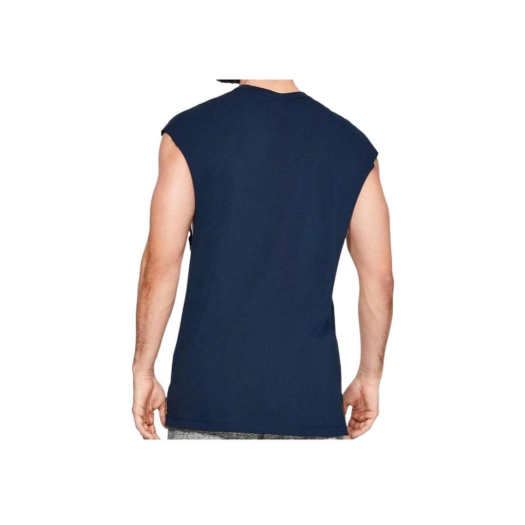 Under Armour Project Rock Bsr Cut Off Letter Print Bull Logo Soft Pullover Crew Neck Sleeveless Vest Men Tops Navy-Blue 1345817-408