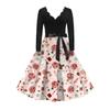 Women's Fashion Elegant Autmn and Winter Long Sleeve V-Neck Christmas Print Dress