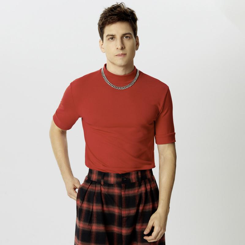 INCERUN Men High Neck Short Sleeve Fitted Casual Undershirts T-shirts Tops