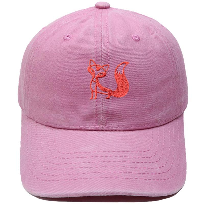 Tegneserie ræv broderet baseballkasket vasket retro dad hat til mænd og kvinder afslappet udendørskasket