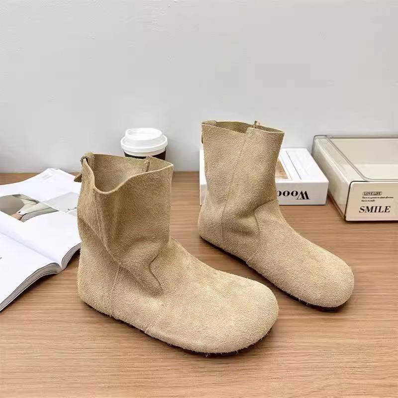 

Меховые ретро литературные женские короткие ботинки Mori на плоской подошве женские 2024 новые универсальные рукава Chelsea круглые ботинки Martin 40 абрикосовый