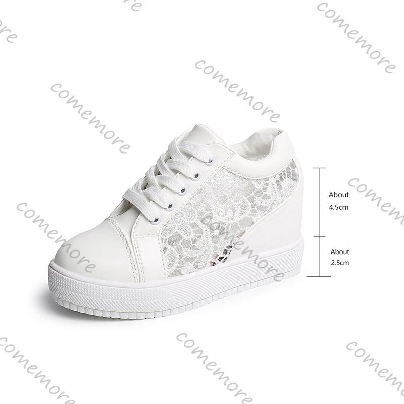 Comemore Spring and Summer White Sneakers Shoes Casual Increased Height Mesh Breathable Sports Women's Shoes Flat Bottom Tennis