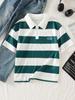 Boys' Casual Preppy Style Classic Everyday Versatile Color-blocked Striped Collar Short-sleeved Polo Shirt for Spring and Summer