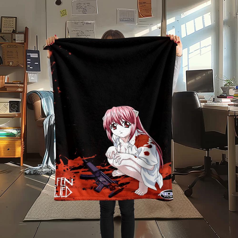 

1 шт. Фланелевое одеяло с принтом аниме Elfen Lied, Высококачественное, Удобное для всех сезонов, Декор для дома, Тепло и уют, Идеально для рождественских подарков 41 80cm x 120cm