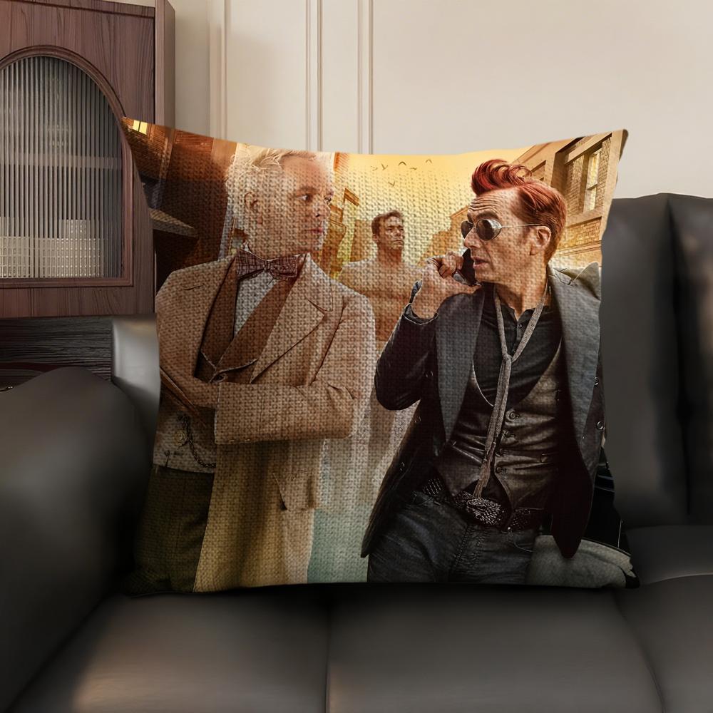 Classic Tv GGood Omens Cushion Cover Natural Linen Organic Fabric DoubleSided Printing Sofa Home Decor Gift Pillow Case 30x30cm