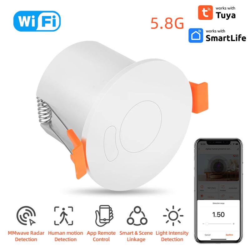 

Tuya ZigBee/WIFI MTG236-WF-RL 24G Датчик присутствия человека Датчик освещенности Датчик яркости MmWave Sensing Человеческий микродатчик