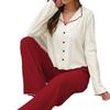Womens Long Sleeve Pajama Set With V-Neck Top Full-Length Pants Soft Stretch Cotton-Like Fabric Comfort Sleepwear Home