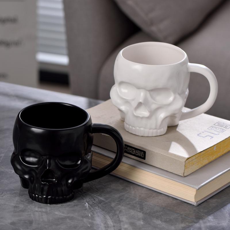 1PC 580ML 600ML Porcelain White Black Skull Coffee Cup Beer Mug Drinkware For Juice Milk Ceramic Soup Bowls Halloween Gift